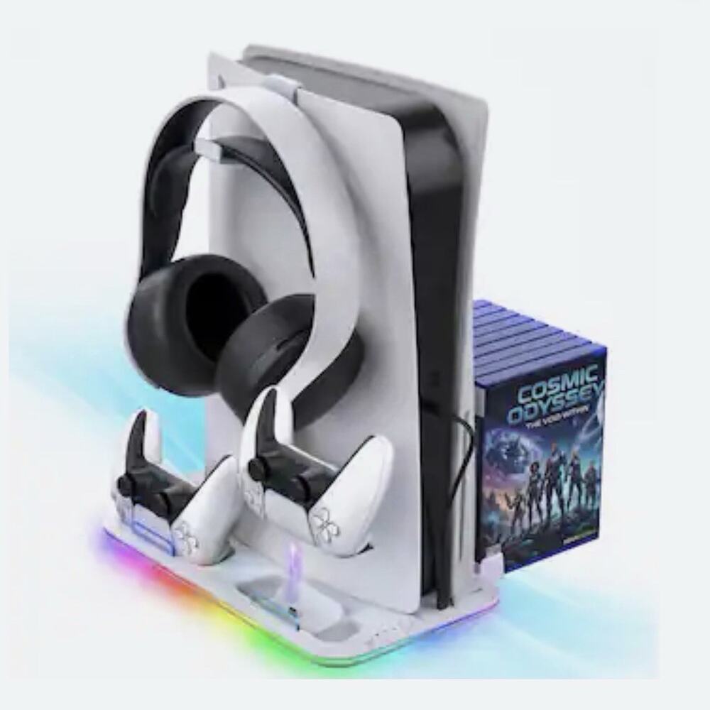 PS5/PS5 Slim/PS5 Pro Cooling Stand RGB Fan DualSense Charger Disc Storage